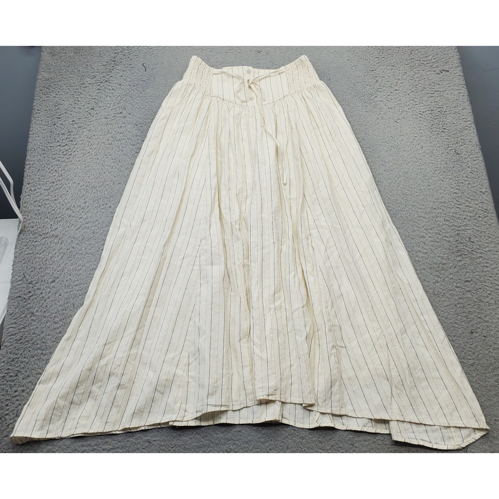 Aerie Midi Skirt Womens Small Multi Striped Smocked High-Waisted Tie Front Boho
